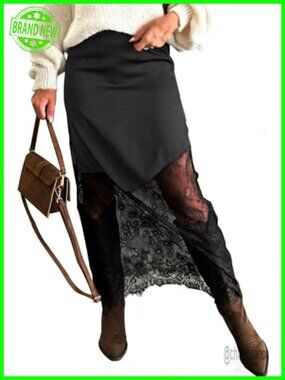 Long Lace Evening Maxi Skirt Silky Satin Elastic Waist A-Line Boho Y2K Party